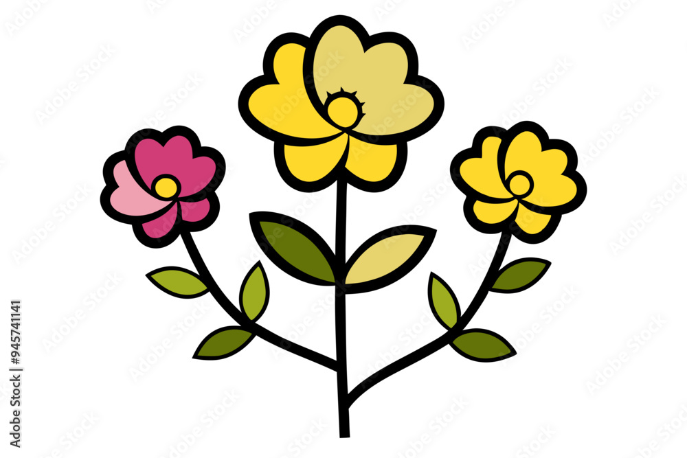 Colorful Flower Drawing: Vibrant Blooms on a White Background Colorful Flower Drawing: Vibrant Blooms on a White Background