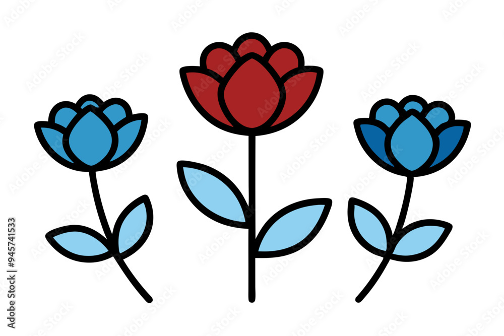 Colorful Flower Drawing: Vibrant Blooms on a White Background Colorful Flower Drawing: Vibrant Blooms on a White Background