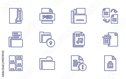 File icon set. Line style. Editable stroke. file, file download, ai file, remove file, music file, delete file, add file, movie file