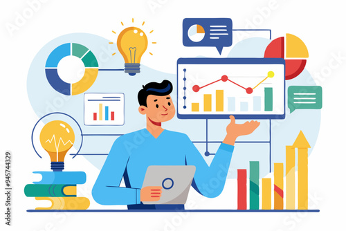 Data scientist analyze data for business insight, intelligence information on marketing research, analytics visualization dashboard, chart and graph concept, businessman analyze data with lightbulb.
