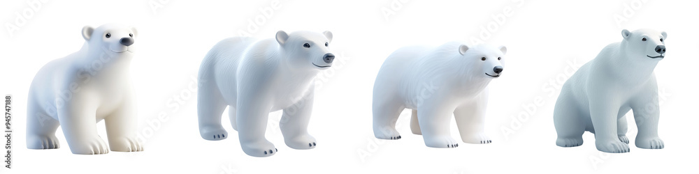 A collection of adorable, stylized polar bears in various poses, perfect for winter themes or animal illustrations. A collection of adorable, stylized polar bears in various poses, perfect for winter themes or animal illustrations.