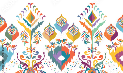 Abstract geometric ethnic pattern design for clothing, fabric, background, wallpaper, wrapping, batik. Knitwear, Pixel pattern, Embroidery style. Tribal vector texture.