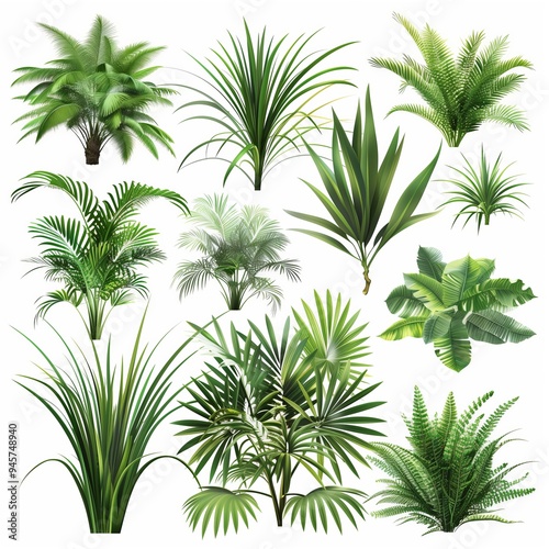 Tropical Plants Collection: Lush Greenery and Palm Leaves