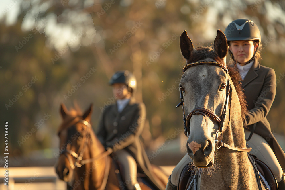 Obraz premium Generative AI photo image of person who ride horse, equestrian professional sport profession