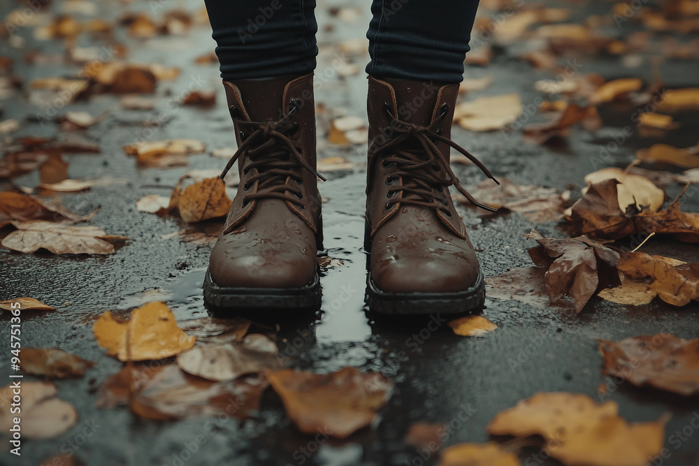 Dramatic quiet autumn scene, sad minded person contemplating rainy day, Generative AI Dramatic quiet autumn scene, sad minded person contemplating rainy day, Generative AI