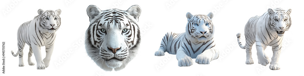 Fototapeta premium A stunning collection of white tiger images showcasing their beauty and grace in various poses and perspectives.
