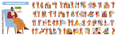 Businesswoman set. Flat Vector Illustration