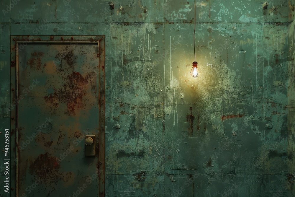 A rusted door and old wall scene is eerie and mysterious A rusted door and old wall scene is eerie and mysterious