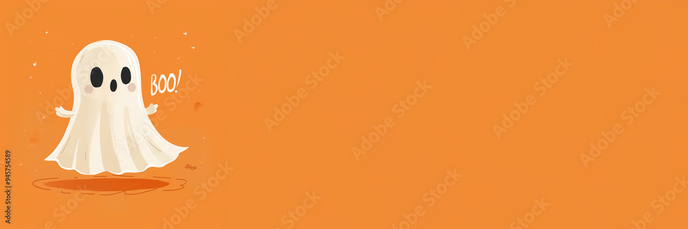 A cute Halloween cartoon illustration ghost saying Boo, Halloween card banner wallpaper template with a lovely little ghost, AI generated A cute Halloween cartoon illustration ghost saying Boo, Halloween card banner wallpaper template with a lovely little ghost, AI generated
