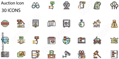 Set of Auction icons. Line art style icons bundle. vector illustration