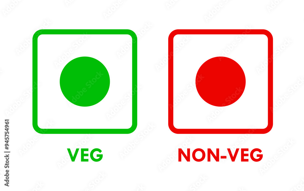 Veg and Non Veg Food Packaging Mark Symbol Icons Illustration Veg and Non Veg Food Packaging Mark Symbol Icons Illustration