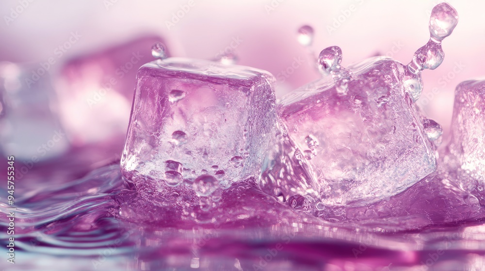 Close-up of Ice Cubes and Water with a Pink Hue Close-up of Ice Cubes and Water with a Pink Hue