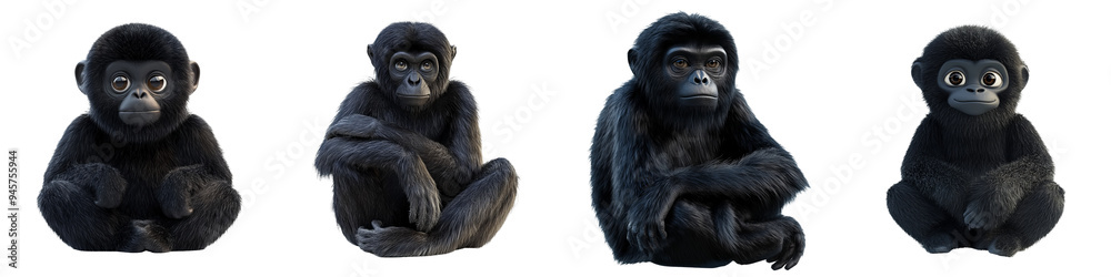 Four playful monkeys displaying different expressions and poses, showcasing their charming and inquisitive nature. Four playful monkeys displaying different expressions and poses, showcasing their charming and inquisitive nature.