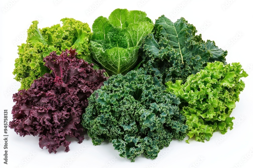 A variety of leafy greens including kale and lettuce, showcasing different textures and colors. A variety of leafy greens including kale and lettuce, showcasing different textures and colors.