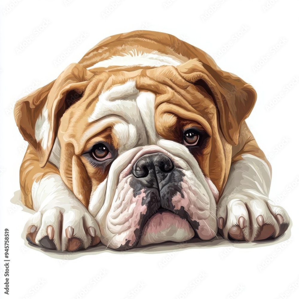 cute Bulldog dog lying down, digital art, isolate on white background cute Bulldog dog lying down, digital art, isolate on white background