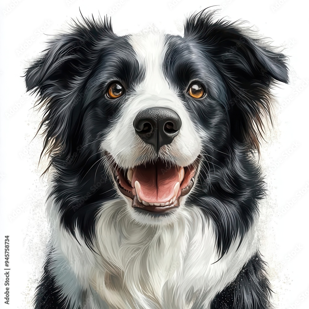 Fototapeta premium cute Border Collie dog herding, digital art, isolate on white background