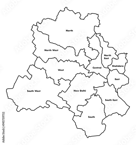 Delhi Map Outline Style Map With Labels Location Illustration