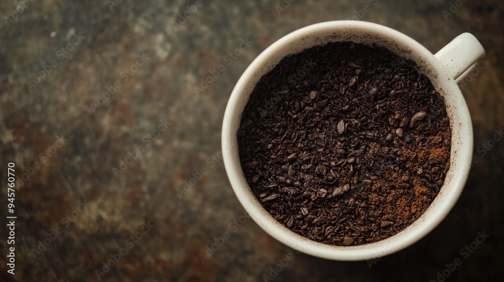 White Mug Filled with Ground Coffee Beans White Mug Filled with Ground Coffee Beans