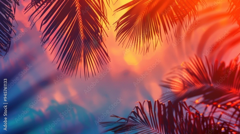 Abstract summer background with tropical patterns and sunset colors, serene and inviting Abstract summer background with tropical patterns and sunset colors, serene and inviting