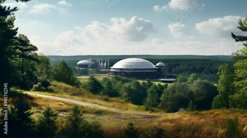 Forested landscape with a biogas plant