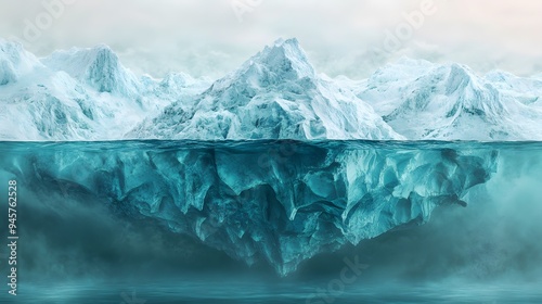 68. The cross-section of an iceberg with visible layers and underwater structures