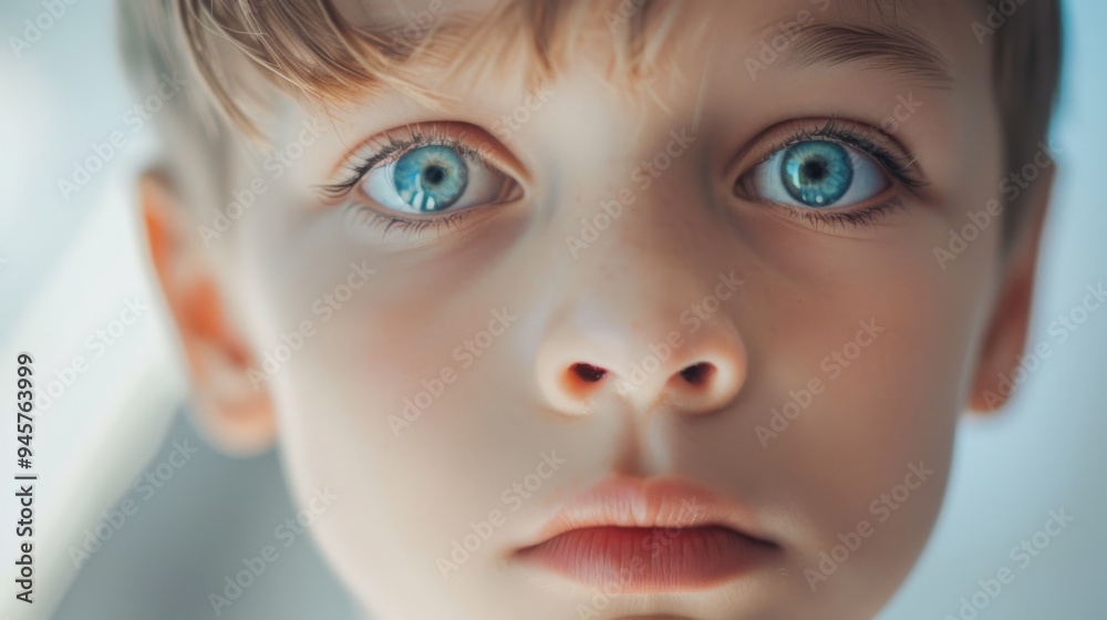 Close-up of a young child with striking blue eyes gazing intently at the camera, capturing a moment of curiosity and innocence. Close-up of a young child with striking blue eyes gazing intently at the camera, capturing a moment of curiosity and innocence.