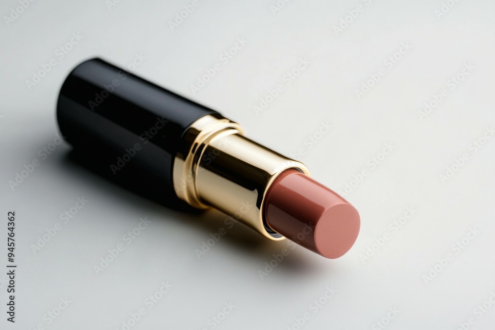 big rose-beige lipstick in luxury tube on empty white background big rose-beige lipstick in luxury tube on empty white background