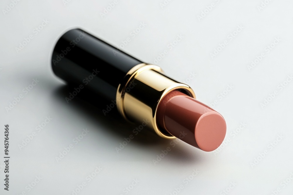 big rose-beige lipstick in luxury tube on empty white background big rose-beige lipstick in luxury tube on empty white background