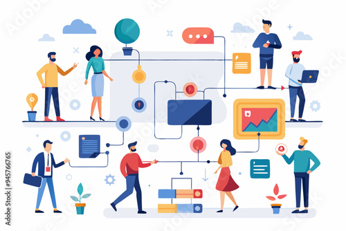 Business process, workflow diagram or model design, flowchart to get result, map or plan for business procedure, solution, strategy to implement concept, business people drawing workflow process 