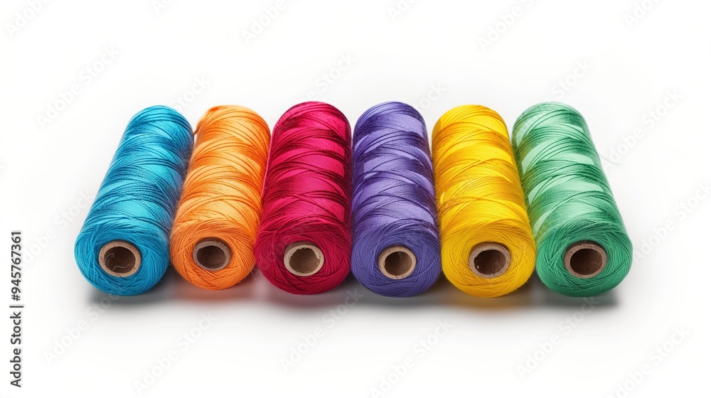 Multi-colored spools of thread on a white background, isolated Multi-colored spools of thread on a white background, isolated