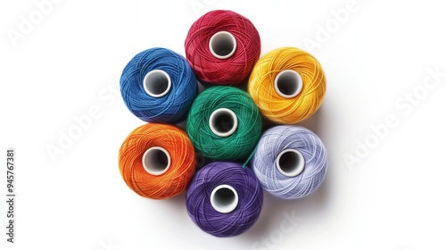 Multi-colored spools of thread on a white background, isolated