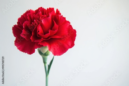 A vibrant red carnation flower against a minimalistic background.