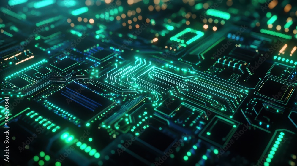 Abstract Green Circuit Board Technology Background - Futuristic Design Abstract Green Circuit Board Technology Background - Futuristic Design