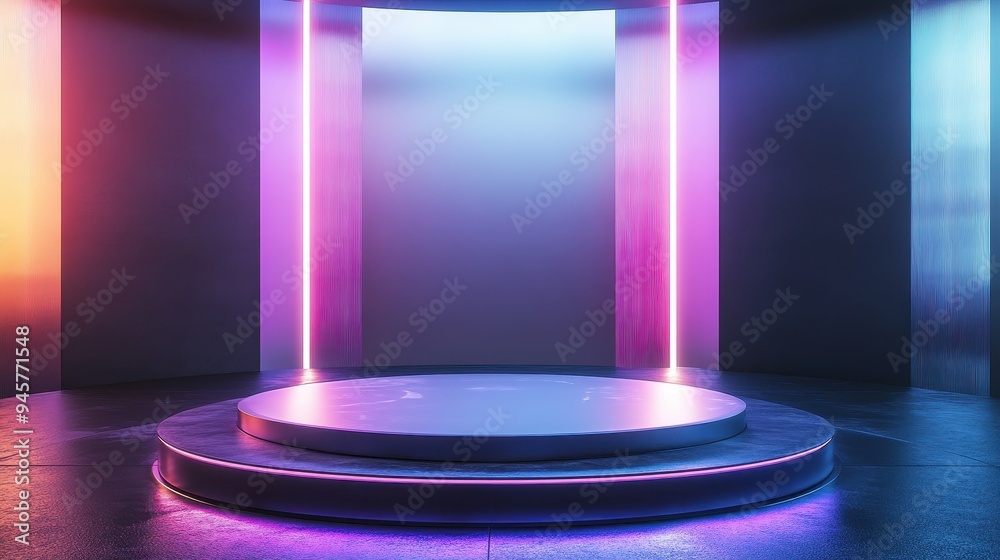 Futuristic Neon Glow Platform - Abstract Background for Product Display. Futuristic Neon Glow Platform - Abstract Background for Product Display.