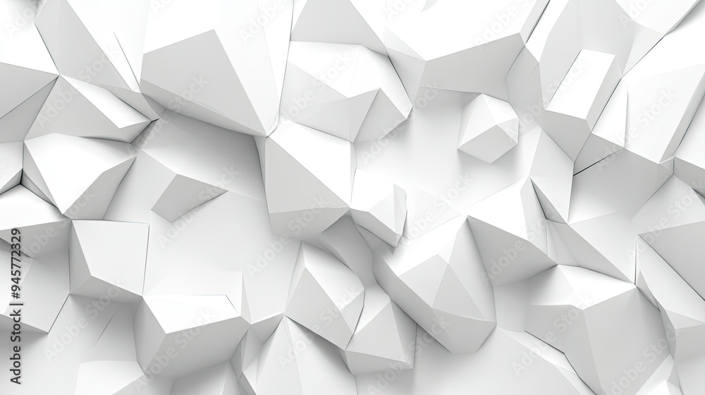 Abstract white polygonal shapes forming a three-dimensional background with depth and texture. Abstract white polygonal shapes forming a three-dimensional background with depth and texture.
