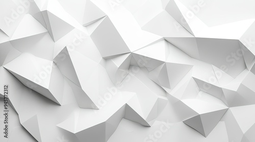 Abstract white polygonal shapes forming a three-dimensional background with depth and texture.