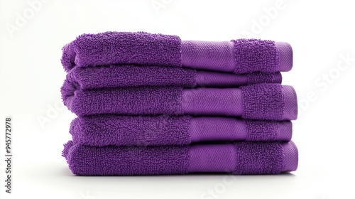 Stack of purple towels on a white background, isolated