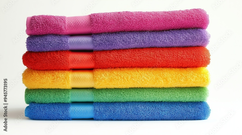 Stack of multi-colored towels on a white background, isolated Stack of multi-colored towels on a white background, isolated