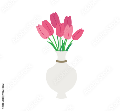 Tulip flowers in vase hand drawn vector illustration for decoration