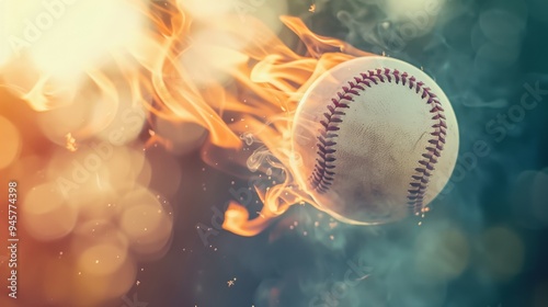 Wallpaper Mural A burning baseball hurls through the air, leaving a trail of fire and smoke, symbolizing power and speed. Torontodigital.ca