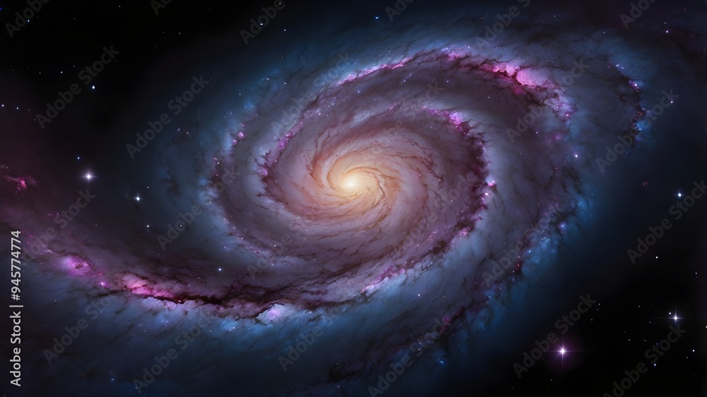 Vibrant Spiral Galaxy Swirling in Deep Space with Purple, Blue, and Pink Hues wallpaper Background Vibrant Spiral Galaxy Swirling in Deep Space with Purple, Blue, and Pink Hues wallpaper Background