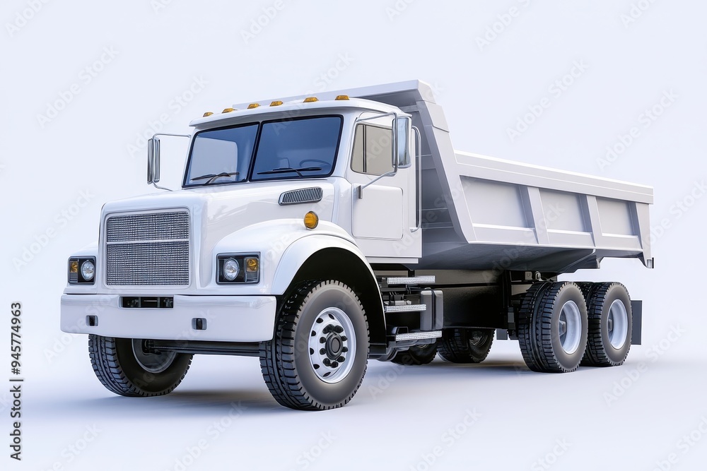 A white dump truck designed for transporting and unloading materials.
