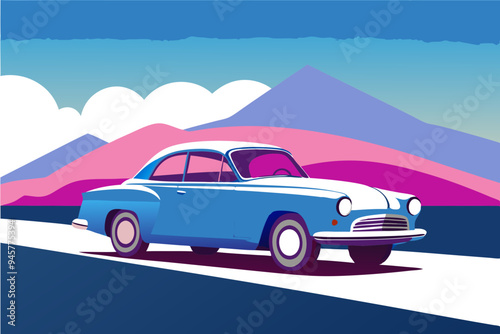 Vintage Car Illustration: Classic Design on a White Background