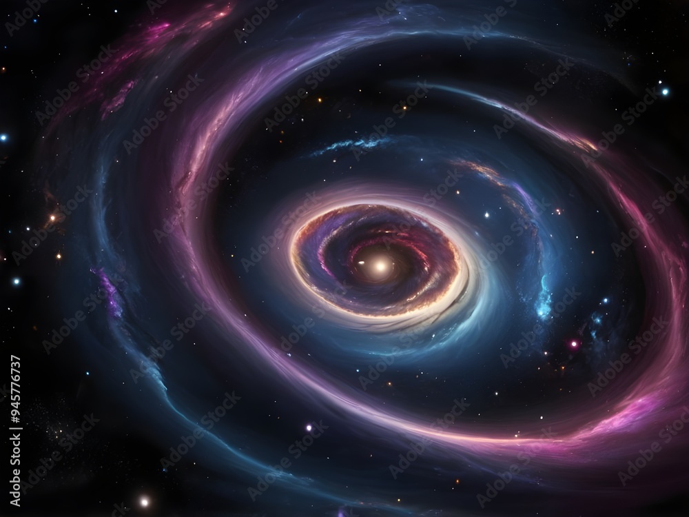Obraz premium Vibrant Spiral Galaxy Swirling in Deep Space with Purple, Blue, and Pink Hues