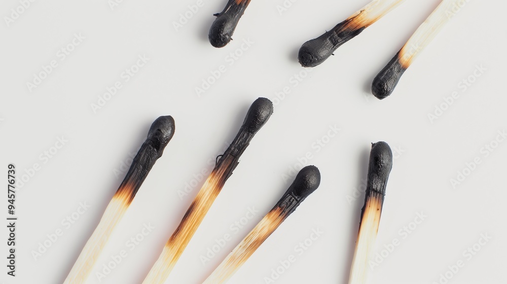 Burnt matches on a white background, isolated Burnt matches on a white background, isolated
