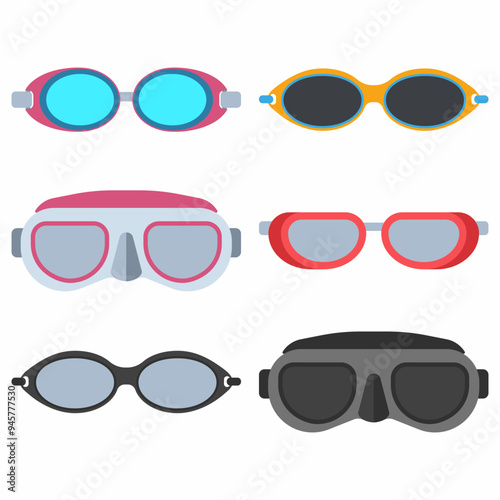 Swim goggles vector cartoon set isolated on a white background.