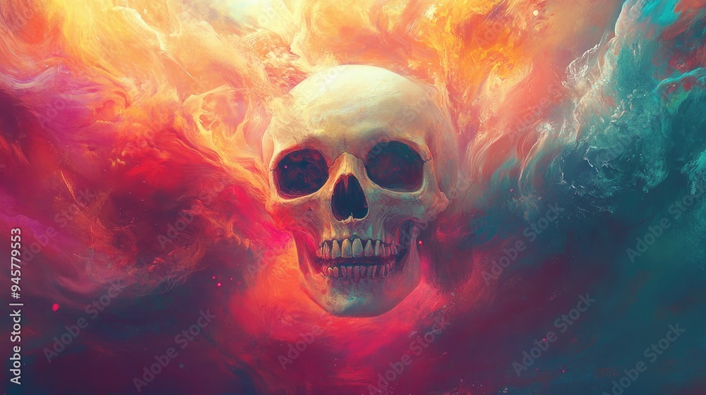 A Skull Floating in a Cosmic Abstract Landscape A Skull Floating in a Cosmic Abstract Landscape