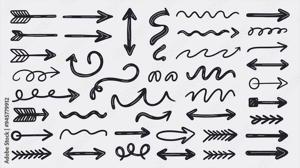 Fototapeta premium Set of hand-drawn vector arrow doodles. Set of hand drawn arrow vector doodles signs