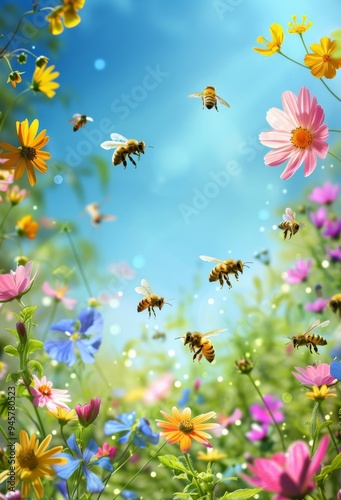 Spring Symphony: Bees Blooms Banner