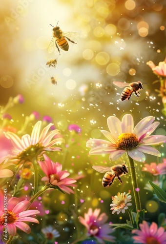 Spring Symphony: Bees Blooms Banner